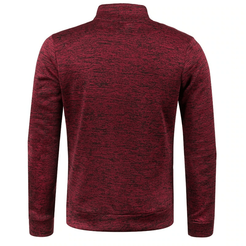 Back view of stylish men's maroon sweatshirt with zippered collar and full sleeves, offering casual comfort and warmth, SF0383.