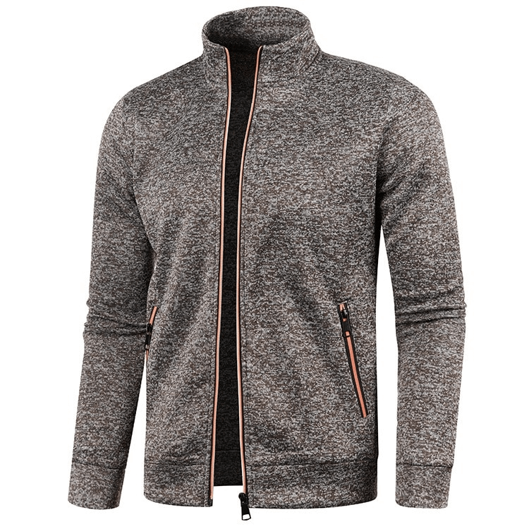 Stylish men's sweatshirt with zippered collar in gray, featuring a fleece lining for warmth and comfort, perfect for casual wear.