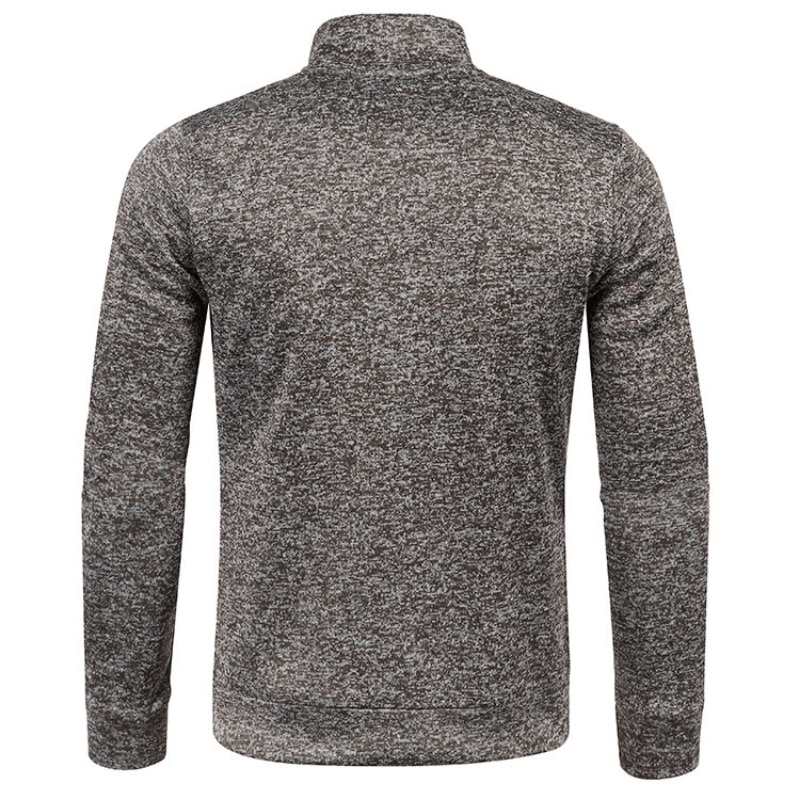 Back view of a stylish men's sweatshirt with zippered collar, regular fit, and full sleeves, made from durable polyester in a casual style.