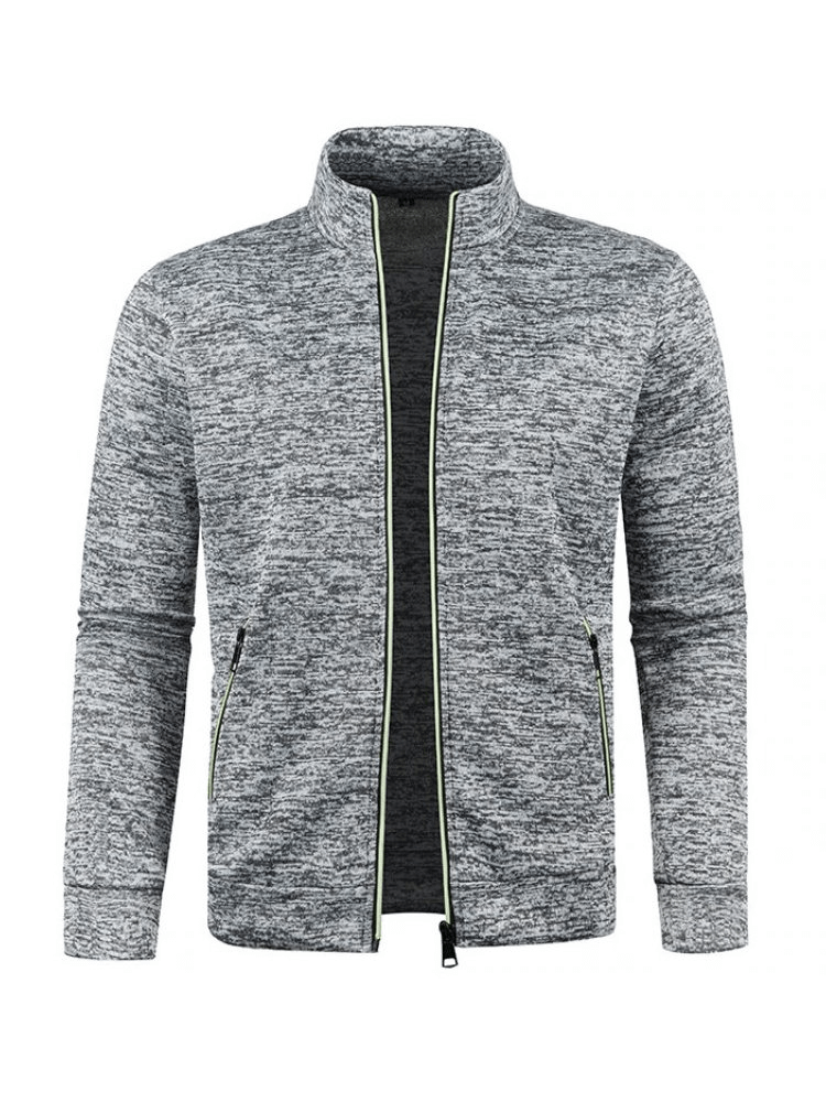 Stylish men's zippered collar sweatshirt, gray, fleece-lined, casual fit, full sleeves, polyester fabric, ideal for everyday wear