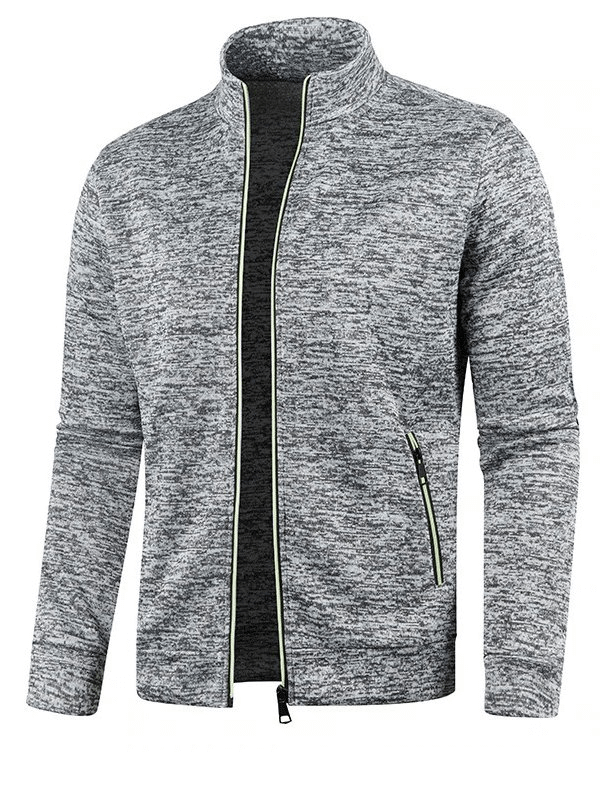 Stylish men's sweatshirt with zippered collar, fleece lining, full sleeves, perfect for casual wear. Polyester fabric, non-hooded design.