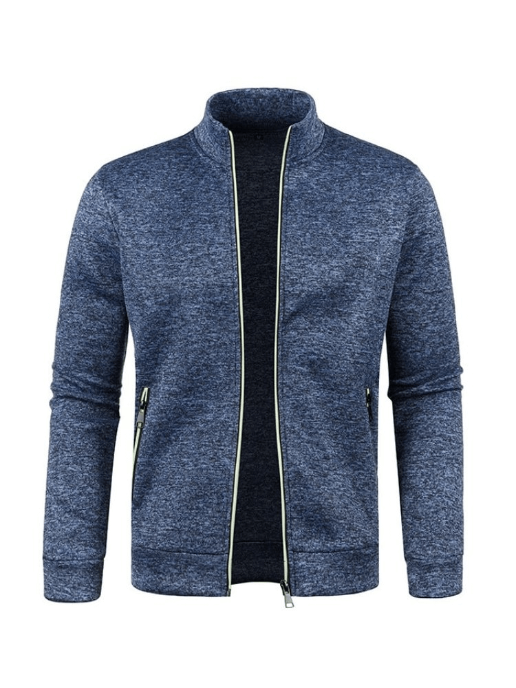 Blue men's sweatshirt with zippered collar, fleece lining, and full sleeves; perfect for casual wear. Style: SF0383.