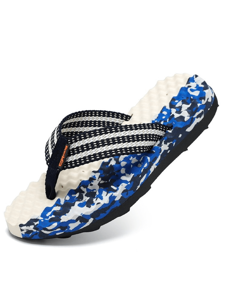 Stylish non-slip massage slippers with blue camo sole and striped straps - Men's beach shoes SF1096