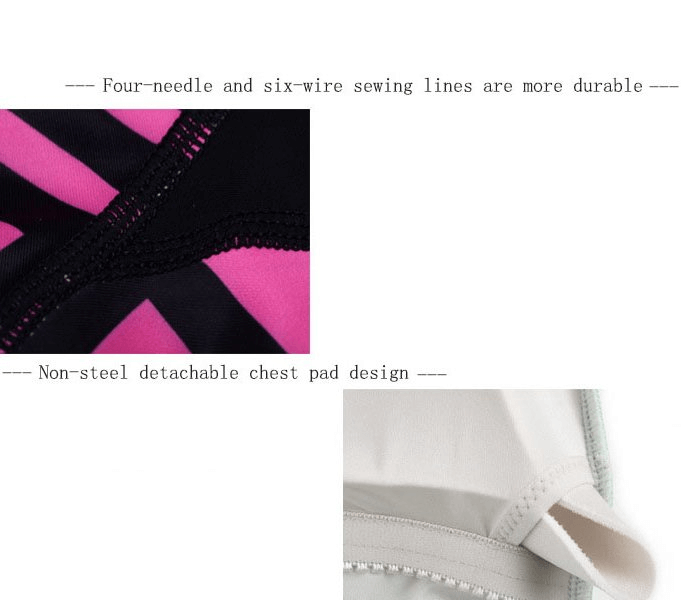 Close-up of wetsuit stitching and detachable chest pad detail.