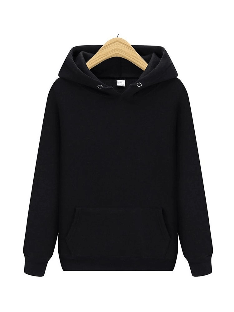 Classic black fleece men's hoodie with pockets and hood, SF0374, made from breathable cotton. Perfect for casual wear.