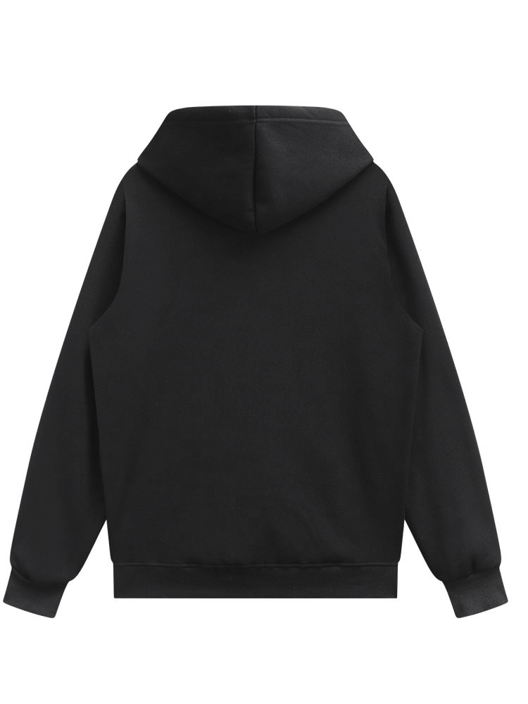 Back view of a Stylish Plain Fleece Men's Hoodie in black with a hood and regular fit, perfect for casual wear and comfort.