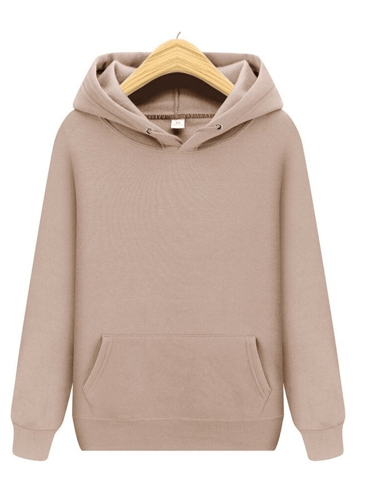 Stylish Plain Fleece Men's Hoodie SF0374 with pockets in beige color, breathable cotton fabric, perfect for casual wear.