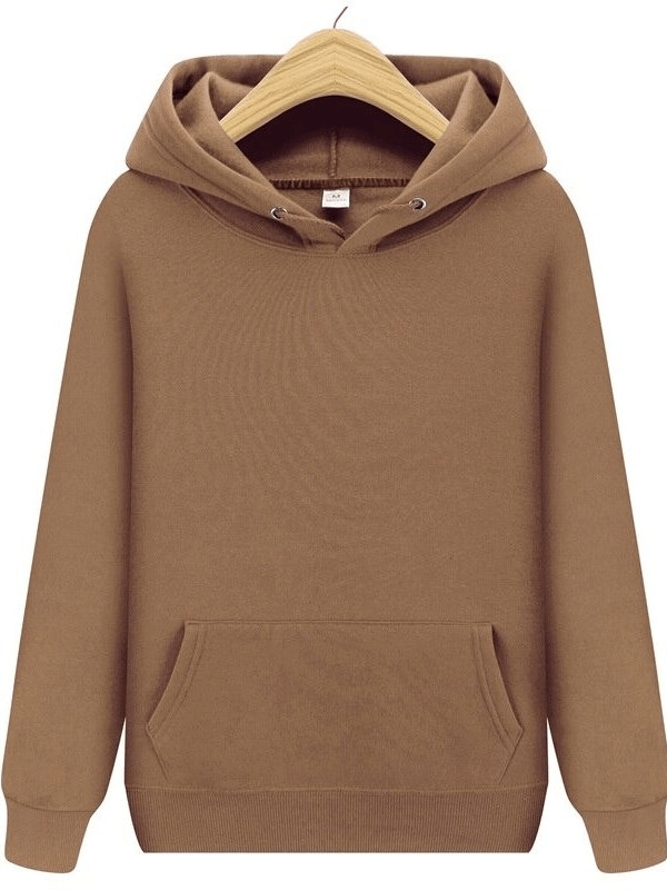 Stylish brown fleece men's hoodie with pockets, perfect for casual wear and comfort.