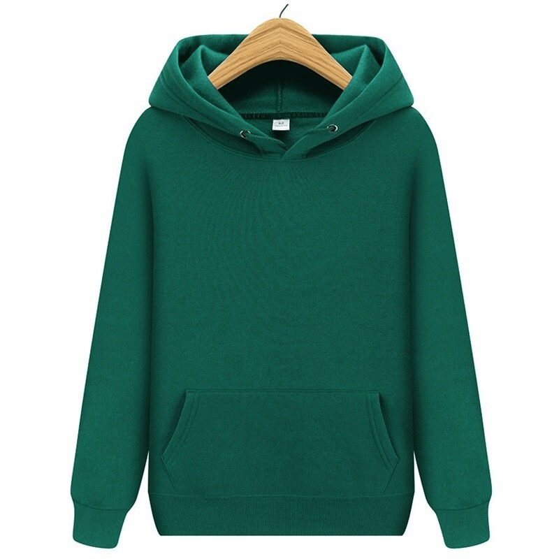 Green stylish plain fleece men's hoodie with pockets on hanger, breathable fabric, full-sleeve, perfect for casual wear - SF0374.