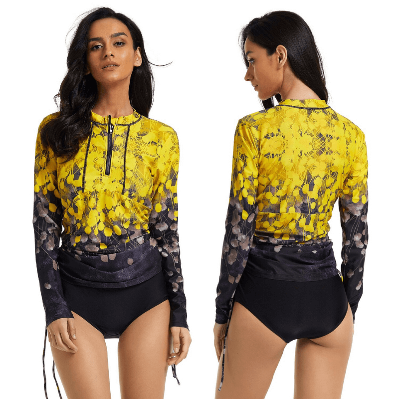 Stylish printed quick-dry yellow transformer swimsuit for women, featuring unique design for modern beach fashion - SF0940