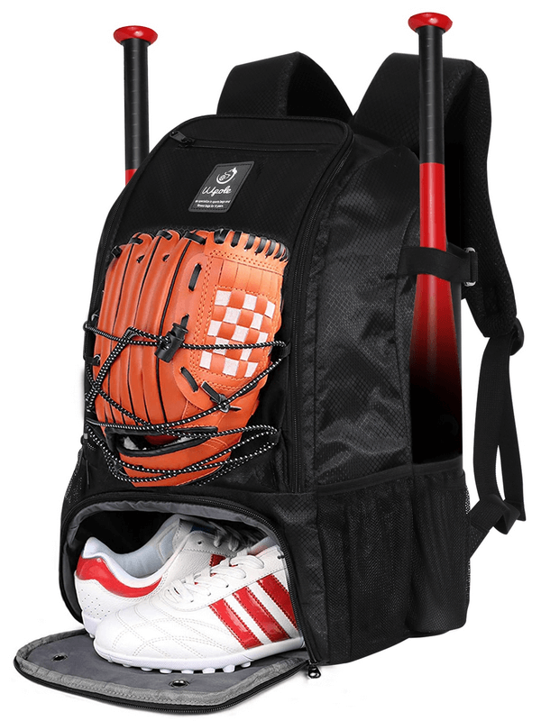 Stylish sports backpack with spacious pockets, glove holder, and shoe compartment. Ideal for training and casual use.