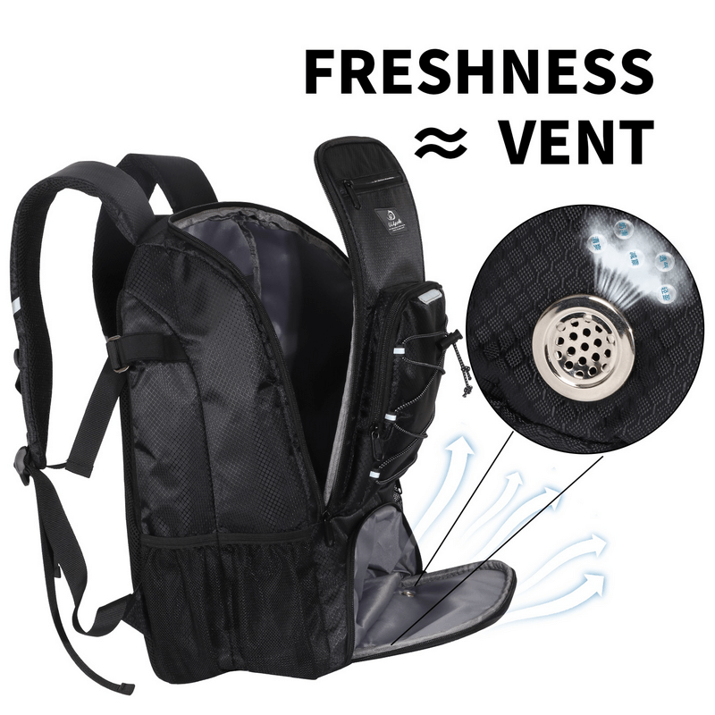 Stylish sports backpack displaying spacious interior and freshness vent for optimal training convenience.