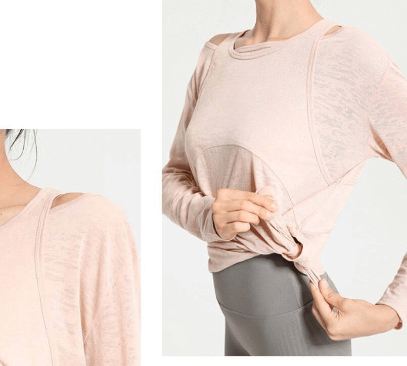 Stylish Sporty Lightweight Women's Tops with Long Sleeves and Cutouts - SF1188
