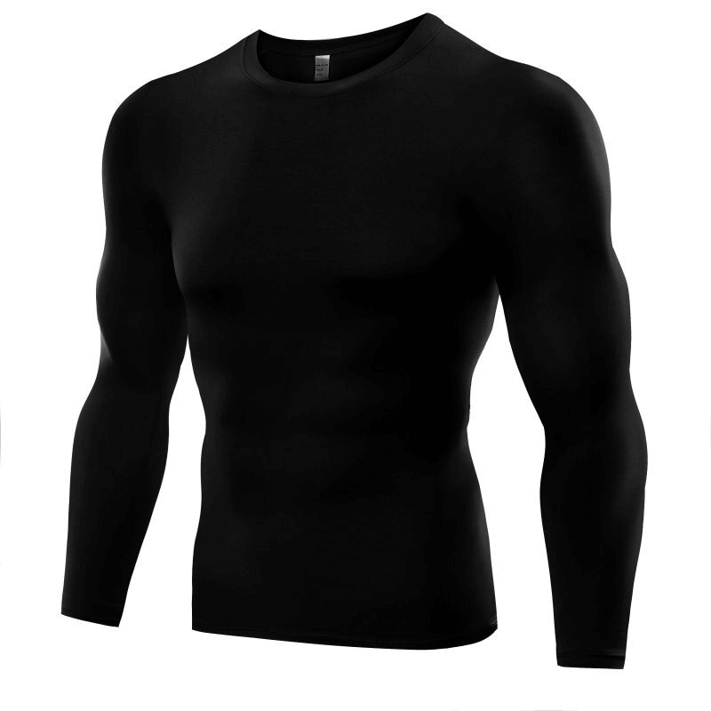 Stylish Sporty Quick Dry Men's Long Sleeve Shirt SF0411 in black, snug fit, moisture-wicking fabric ideal for active lifestyle.