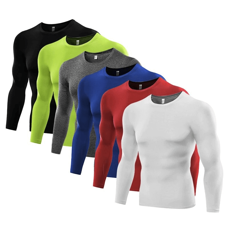 Stylish Sporty Quick Dry Men's Long Sleeve Shirts in various colors, snug fit for active lifestyle, moisture-wicking fabric.