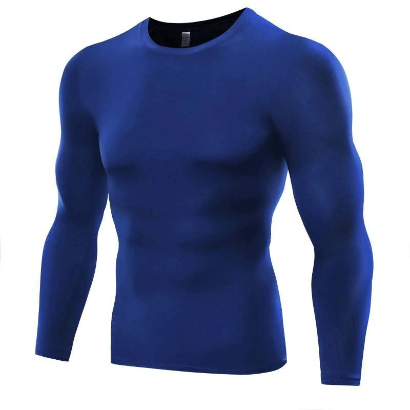 Stylish Sporty Quick Dry Men's Long Sleeve Shirt - Tight fit blue activewear for men, ideal for workouts and moisture-wicking performance.