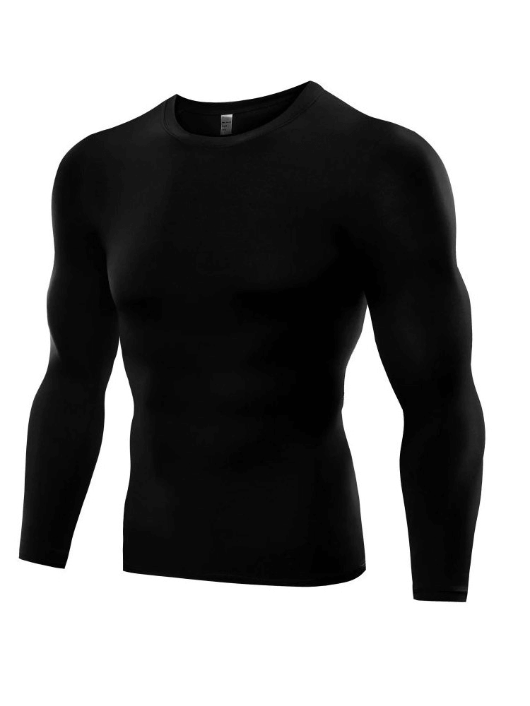 Stylish Sporty Quick Dry Men's Long Sleeve Shirt - SF0411 in black, tight fit, moisture-wicking for active comfort and style.
