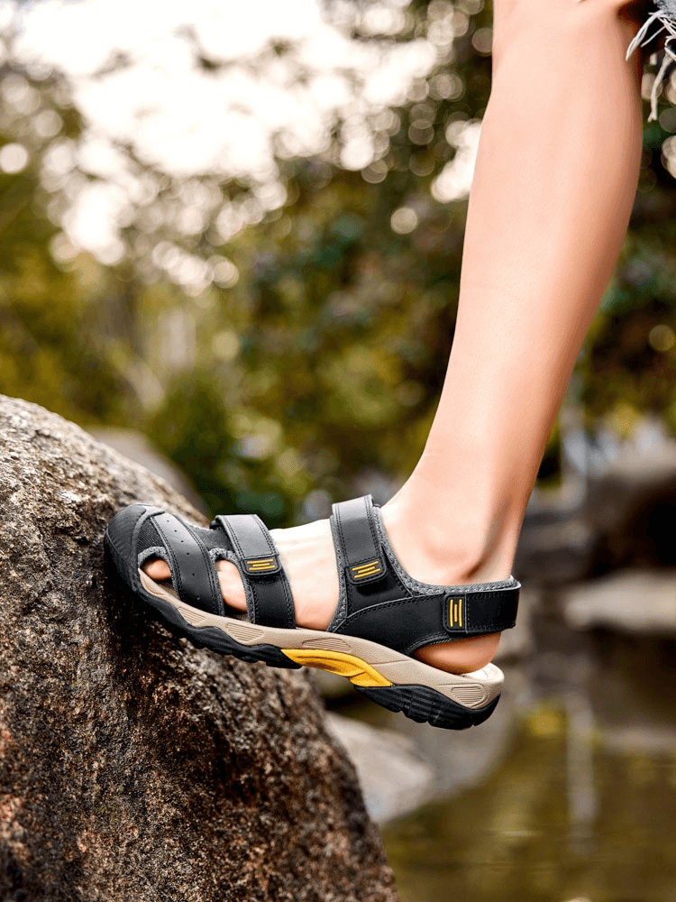 Sandales à bout fermé pour hommes en cuir tactique élégant avec Velcro réglable - SPF1102 