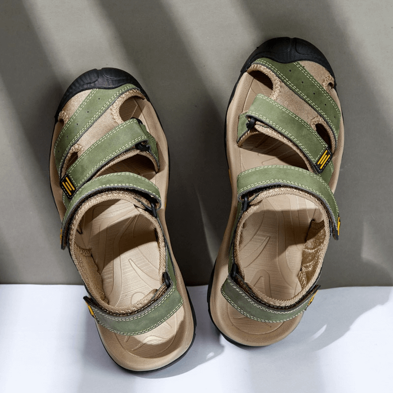 Stilvolle taktische Herren-Sandalen aus Leder mit geschlossener Zehenpartie und verstellbarem Klettverschluss – SF1102 