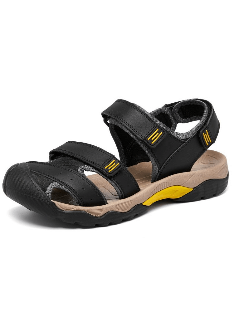 Stylish Tactical Leather Men's Closed Toe Sandals with Adjustable Velcro - SF1102