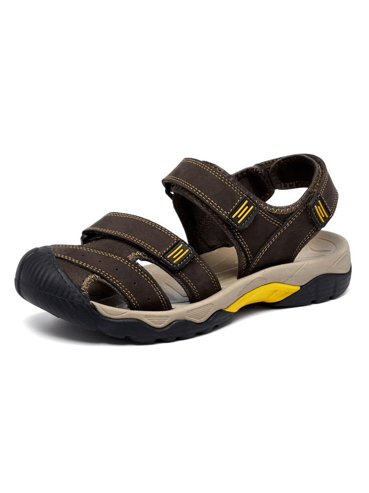 Tactical leather men's sandals with closed toe and adjustable Velcro, featuring durable split leather and comfortable latex insole - SF1102.