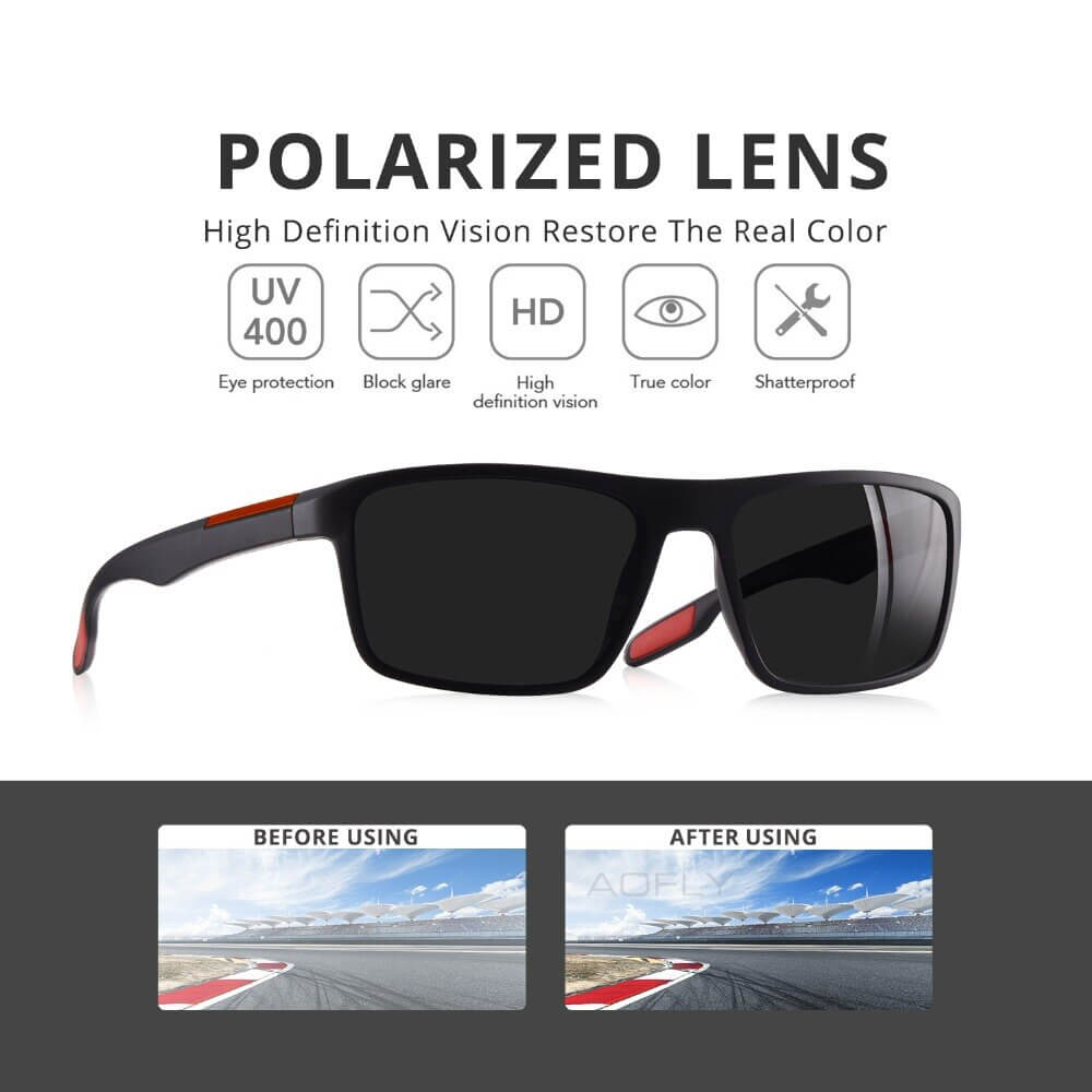 Stylish ultralight square-framed sunglasses with polarized lenses offering UV protection and high-definition vision for men.