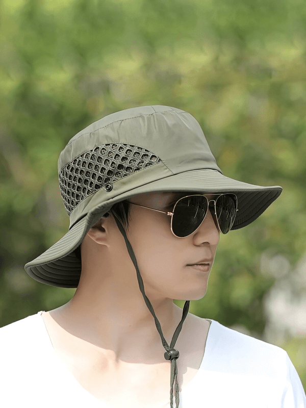 Unisex breathable sun hat with adjustable brim, perfect for outdoor activities. Stylish design, lightweight polyester material.