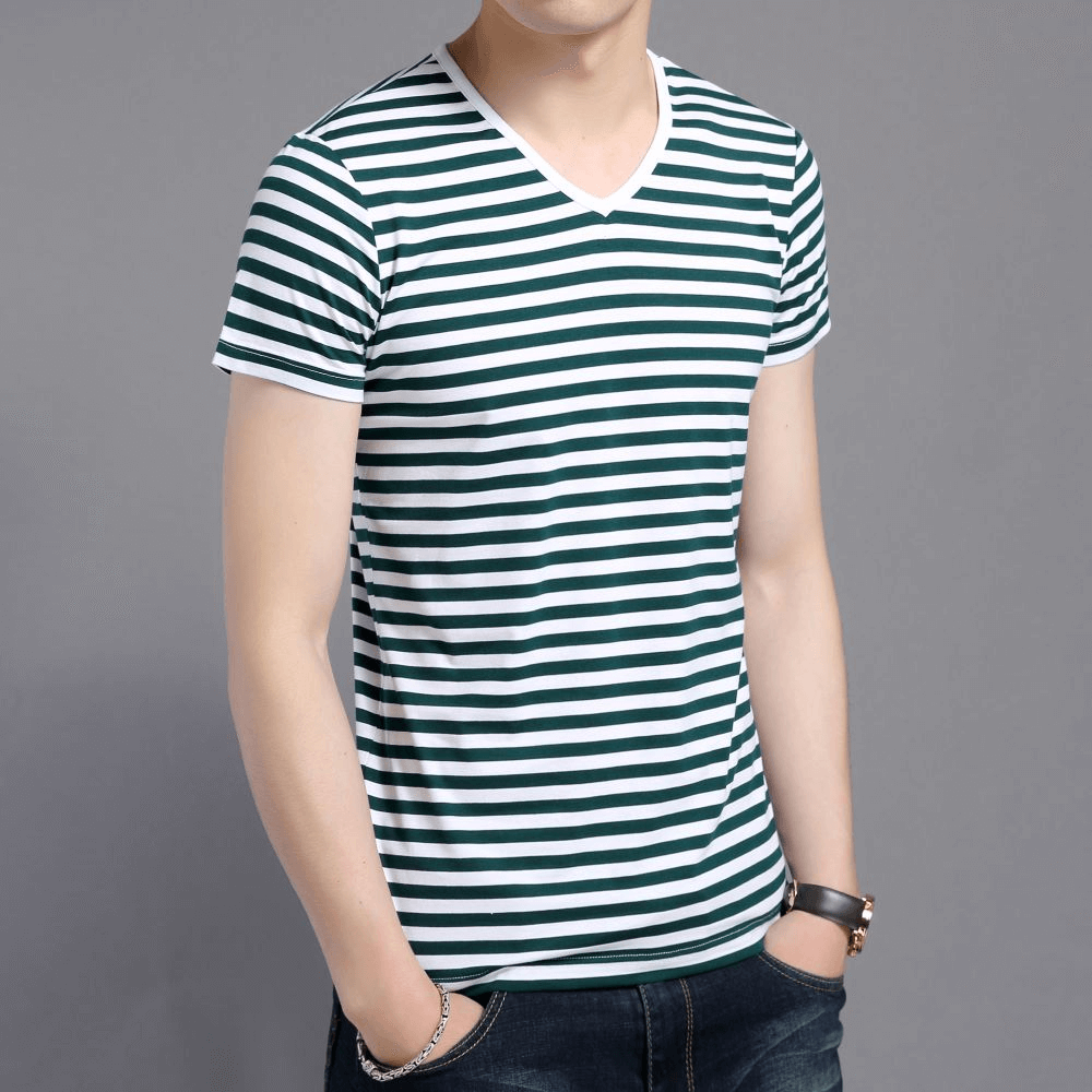 Stylish V-Neck Striped Short Sleeves Tee Shirt / Men's Sports Clothes - SF1066