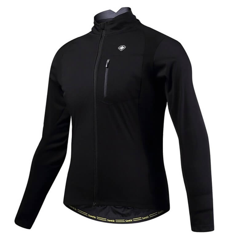 Stylish warm bike jacket for men with high slit pockets, featuring windproof, breathable polyester, black with full zip - SF0715.