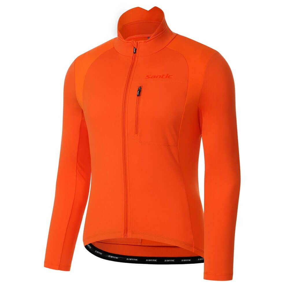 Orange stylish warm bike jacket for men with high slit pockets, windproof and breathable fabric, perfect for cycling.