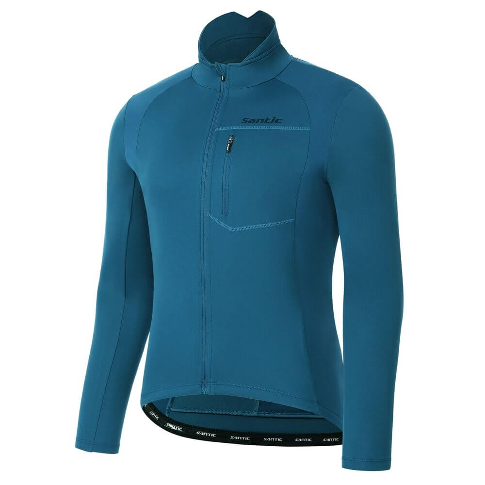 Stylish warm men's bike jacket in blue with high slit pockets, turn-down collar, windproof and breathable. Model SF0715.