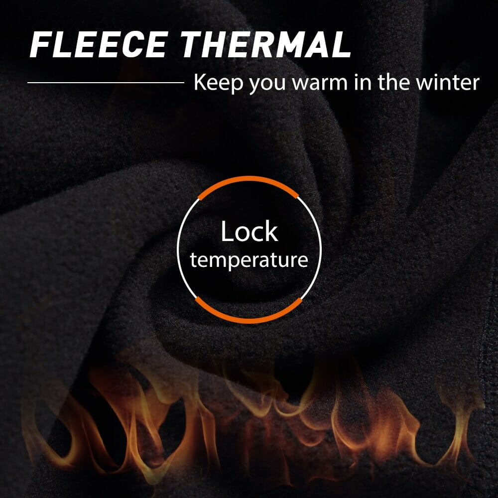 Fleece thermal fabric illustration showcasing warmth and temperature locking with fiery graphics, ideal for winter cycling gear.