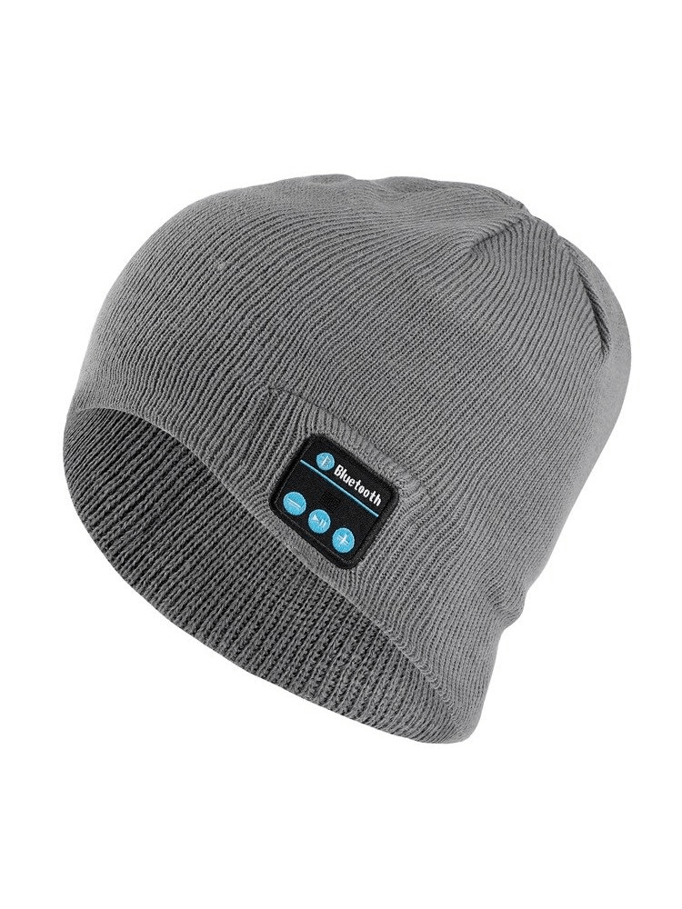 Gray unisex sport beanie with built-in wireless headphones, windproof and stylish for outdoor activities. Model SF0828.