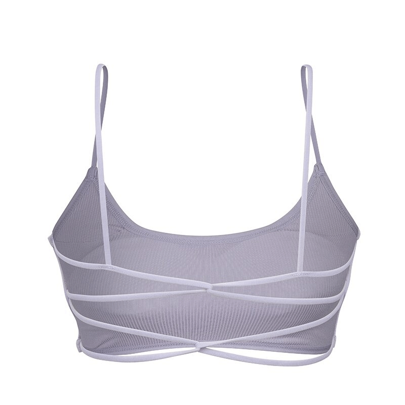 Stylish wireless women's sports bra with open-back design, perfect for yoga. Made from breathable modal material. SF0505.