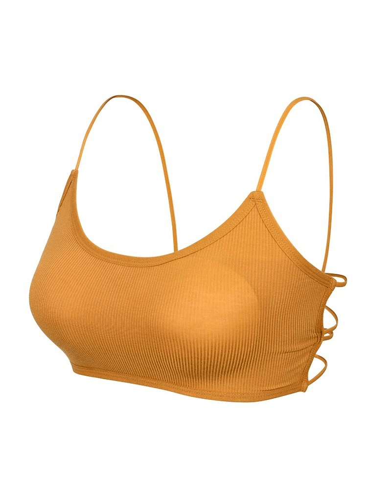 Stylish wireless sports bra with open back, ideal for yoga; made from breathable modal material for comfort in A-B cup sizes.