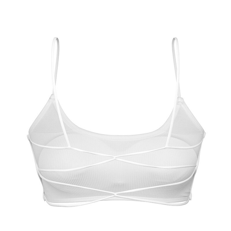 Stylish wireless women's sports bra SF0505 with open back design in white, perfect for yoga and exercise.