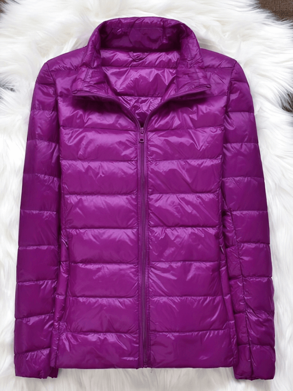 Purple down jacket for women without hood, casual style with full sleeves and zipper closure, perfect for warmth and style - SF0123