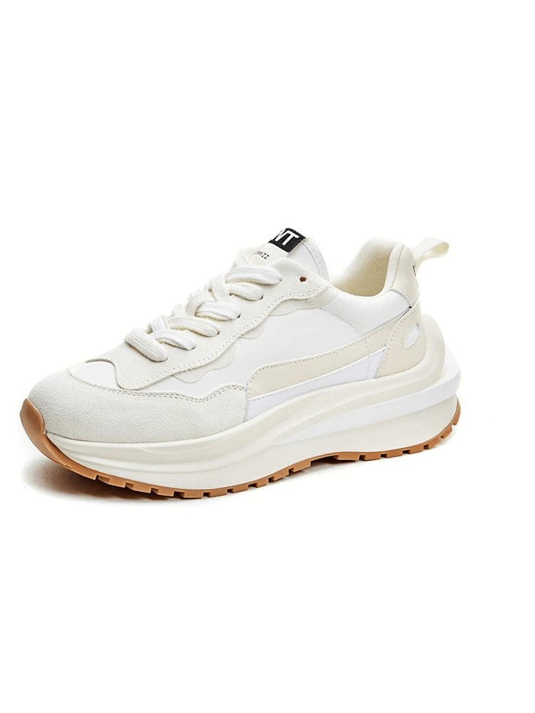White stylish women's everyday platform sports sneakers with suede uppers and lace-up closure for comfort and fashion - SF0248.