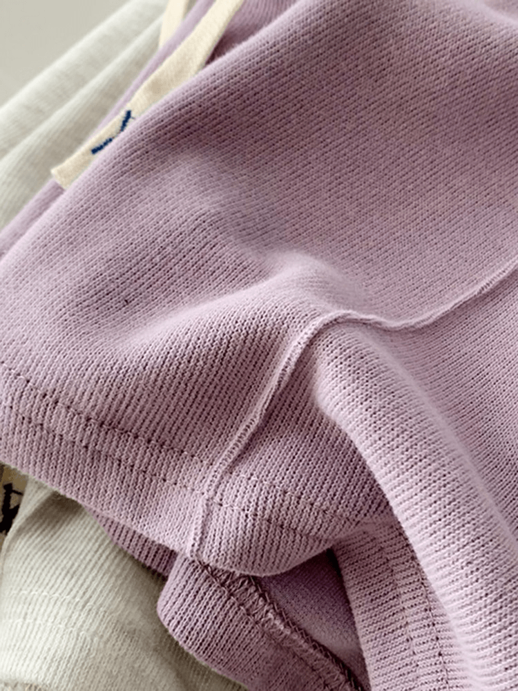 Close-up of stylish women's high waist shorts in lavender with premium cotton texture, showcasing elastic waist and convenient side pockets - SF0181