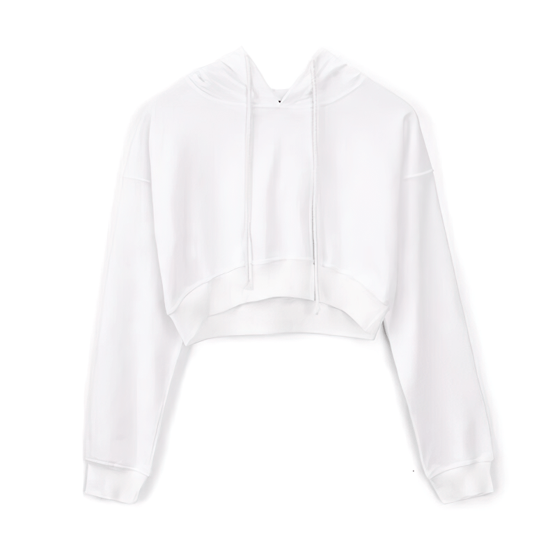 White cropped women's sports hoodie with long sleeves and cuffed sweatshirt design, perfect for yoga, fitness, running, and workouts.