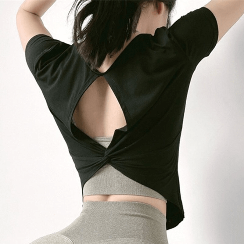 Stylish Women's Top with Short Sleeves / Cropped Sports Top with Open Back - SF0100