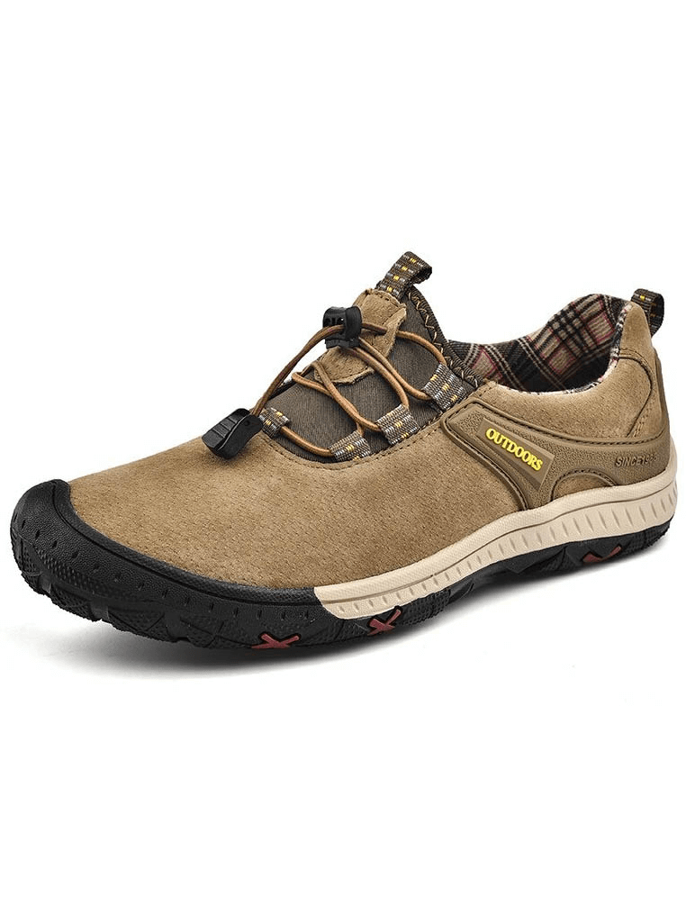 Stylish suede leather hiking shoe for men with non-slip sole and elastic band for easy wear, ideal for outdoor adventures - SF0719