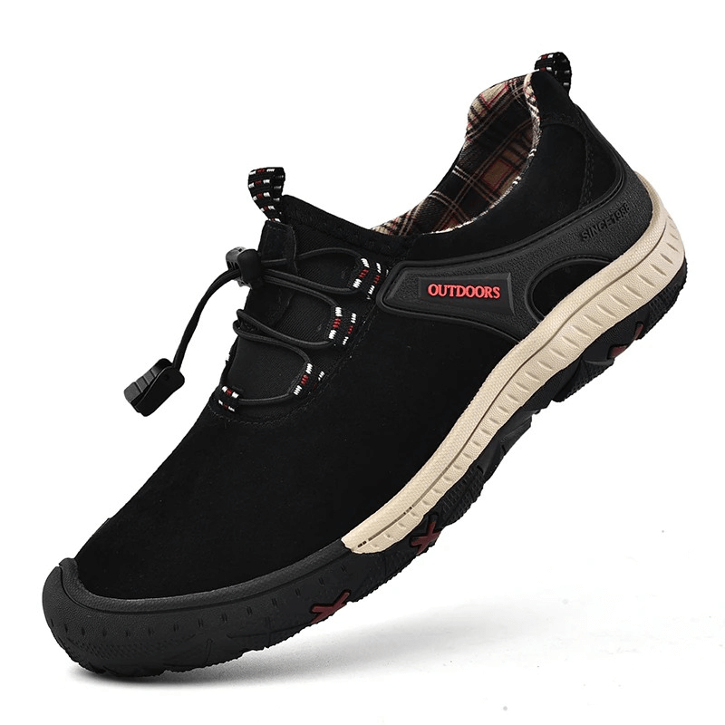 Suede Leather Non-Slip Hiking Shoes for Men with Elastic Band - Comfortable and Durable Outdoor Footwear