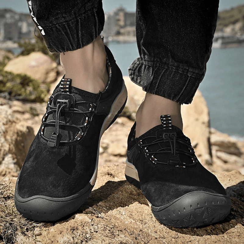 Men's suede leather non-slip hiking shoes with elastic band for outdoor adventure