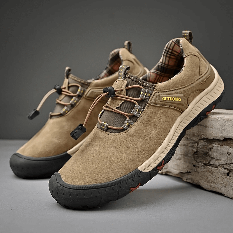 Suede Leather Non-Slip Hiking Shoes for Men with Elastic Band, perfect for outdoor adventures and comfortable wear.