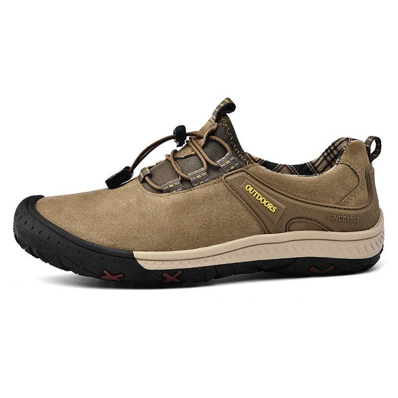 Men's suede leather hiking shoes with non-slip rubber sole and elastic band, ideal for outdoor adventures - Model SF0719