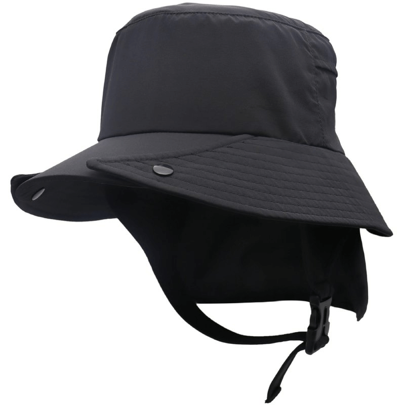 Sun Protection Breathable Wide Brim Hat SF0415 with chin strap and UV coverage, ideal for outdoor adventures, in black color.