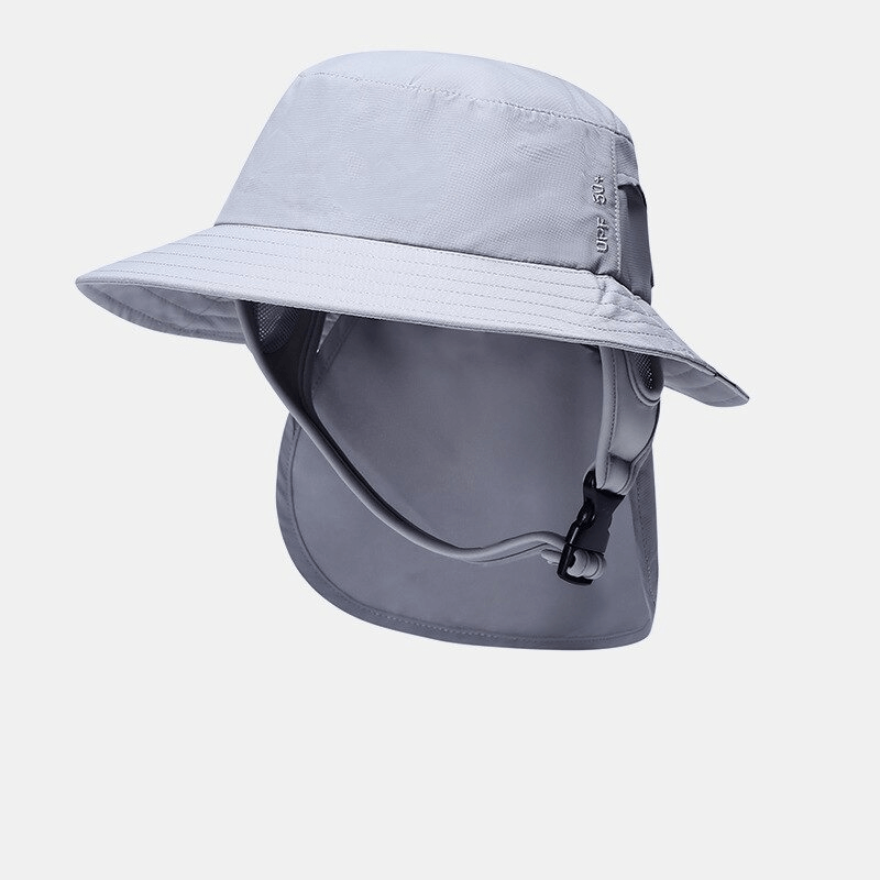Light grey sun protection breathable waterproof wide brim hat with neck flap and ventilation system, perfect for outdoor adventures.