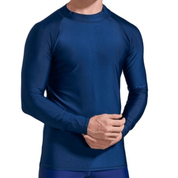 Sun Protection Men's Elastic Compression Shirt for Swimming and Sports in navy blue, perfect for UV protection and active performance.