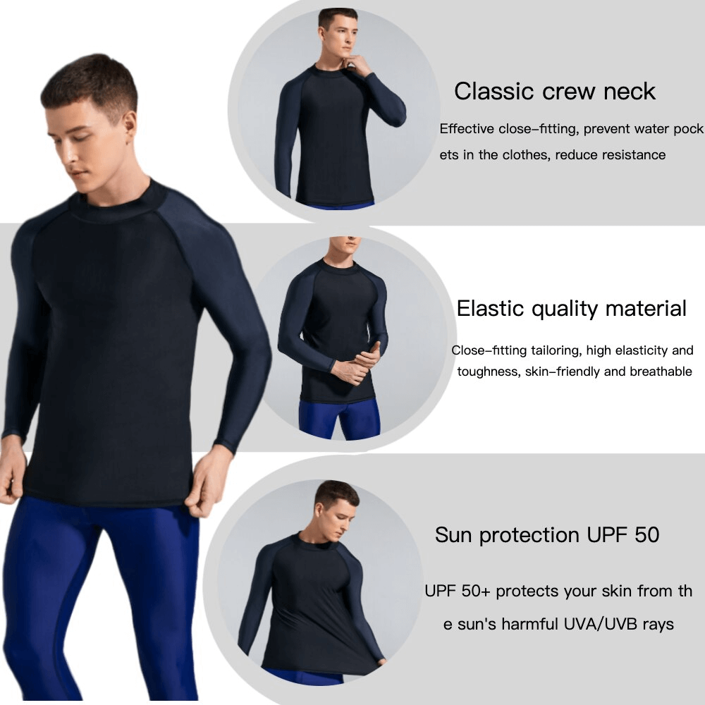 Men's sun protection compression shirt, classic crew neck, elastic material, UPF 50, ideal for swimming and sports, SF0932.